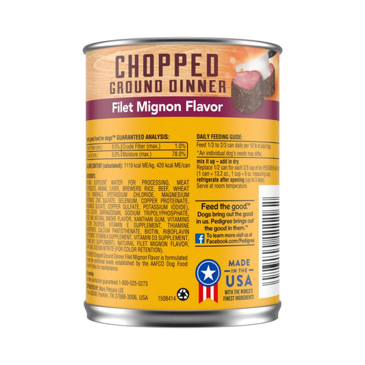 PEDIGREE Chopped Ground Dinner Filet Mignon canned Dog Food 12ea/13.2oz