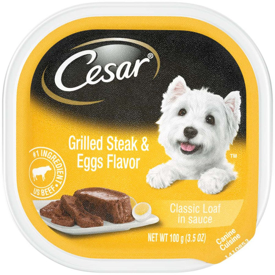 Cesar Sunrise Classic Loaf in Sauce Adult Wet Dog Food Grilled Steak & Eggs 3.5oz 24pk
