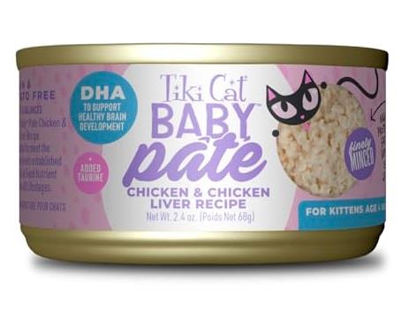Tiki Cat Baby Pate Chicken and Chicken Liver Kitten Cans 2.4 oz (Pack of 12)