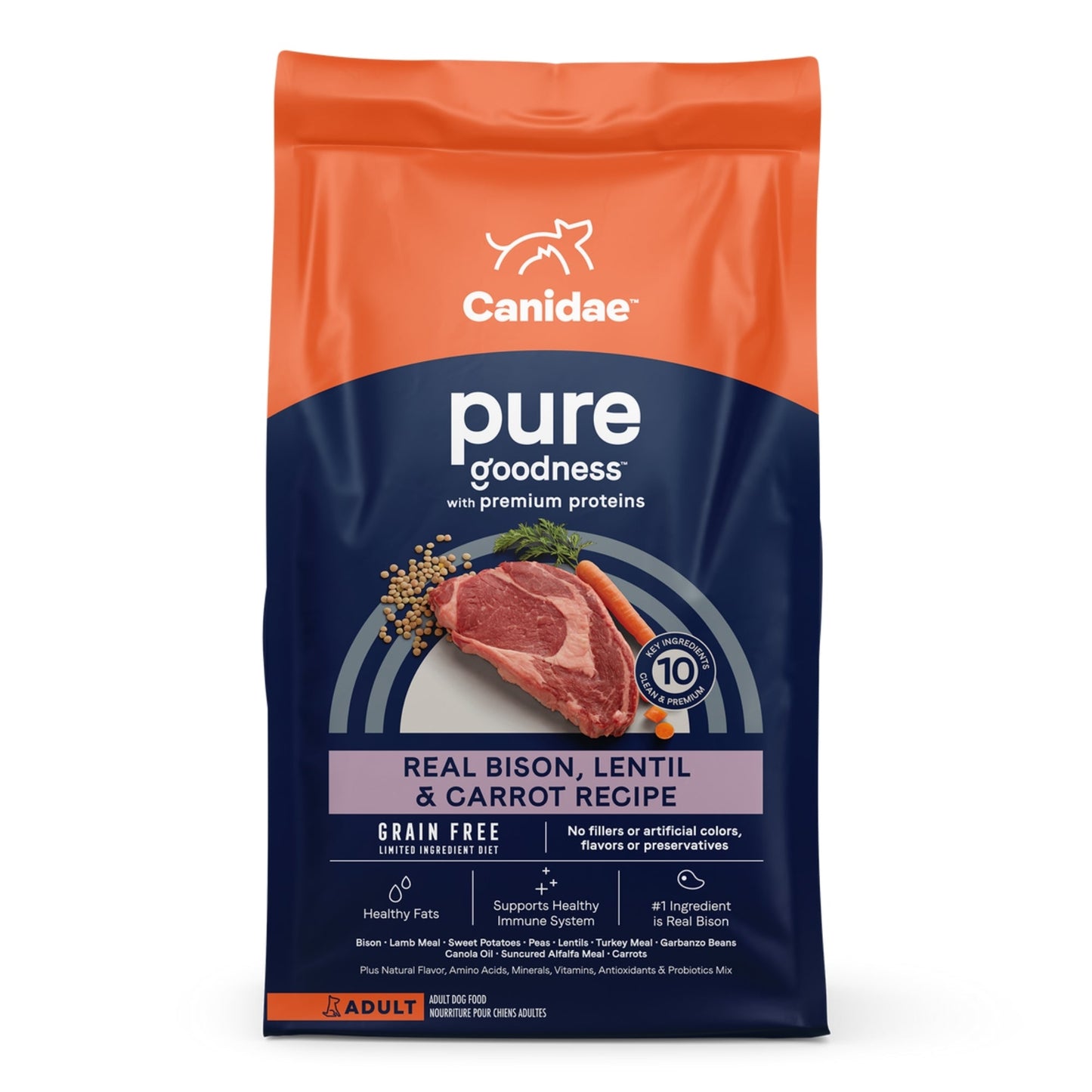 CANIDAE PURE Farm To Bowl GrainFree LID Dry Dog Food Bison, Lentil Carrot, 1ea/4 lb