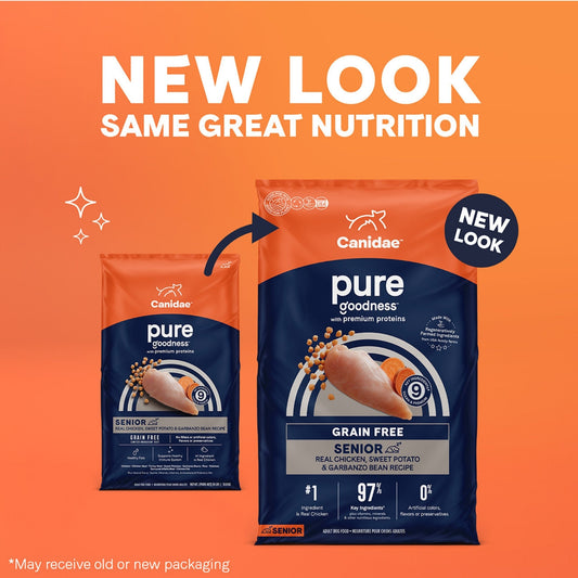 CANIDAE PURE Farm To Bowl GrainFree LID Dry Senior Dog Food Chicken, Sweet Potato Garbanzo Bean, 1ea/22 lb