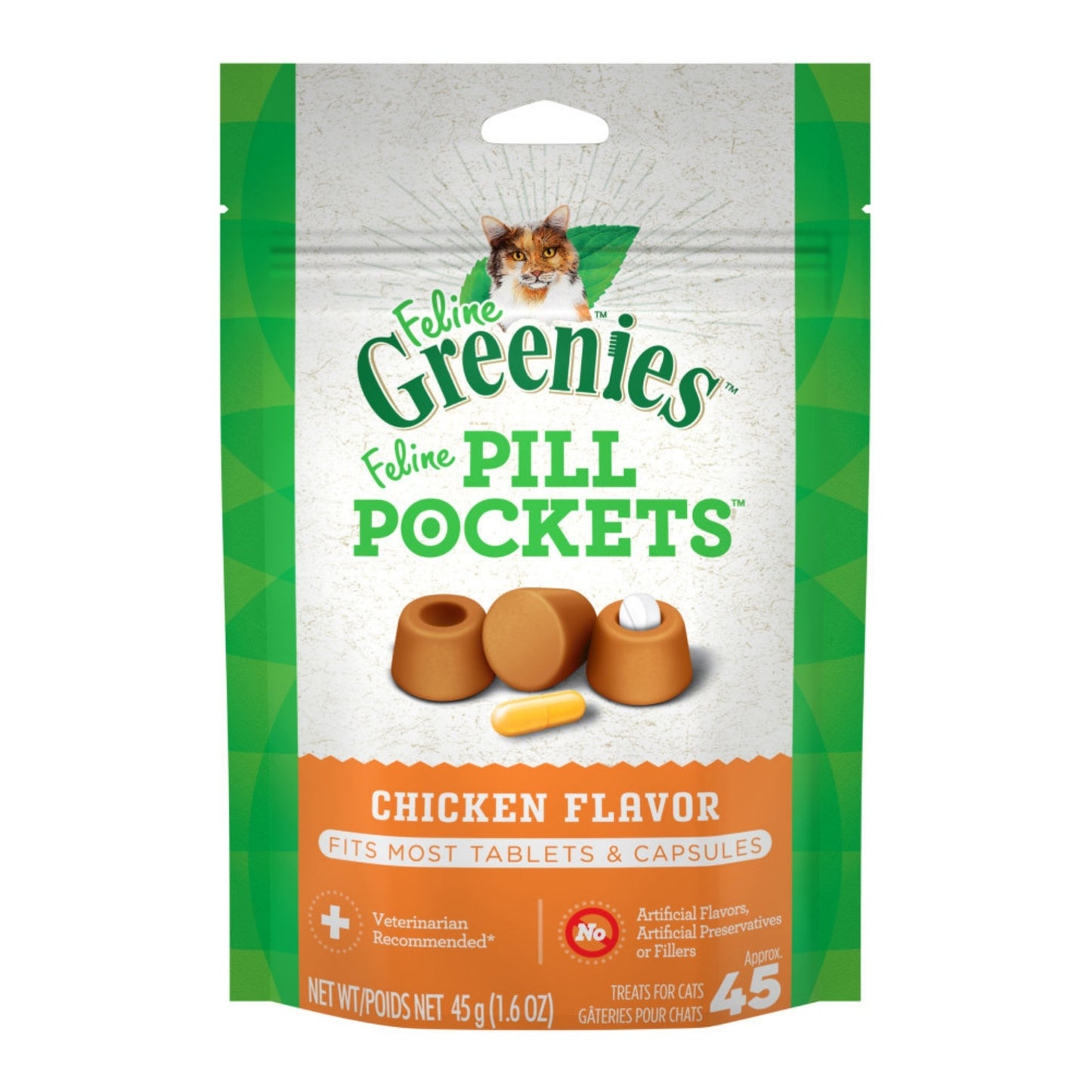 Greenies Feline Pill Pockets Cat Treats Chicken, 1ea/1.6 oz, 45 ct