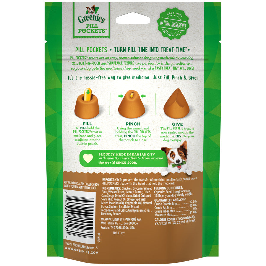 GREENIES PILL POCKETS Treats Real Peanut Butter Flavor Capsule Size 7.9oz