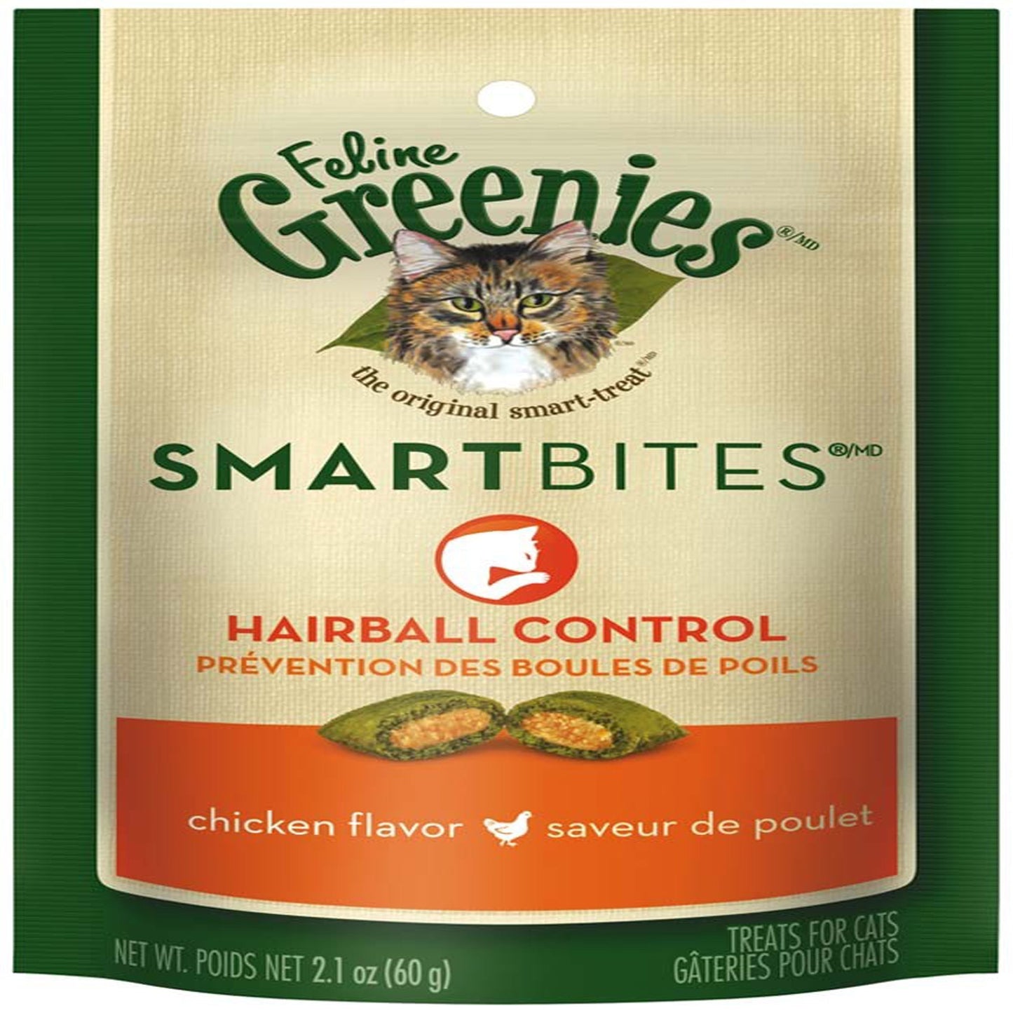 FELINE GREENIES SMARTBITES Hairball Control Chicken Flavor Cat Treats 2.1oz