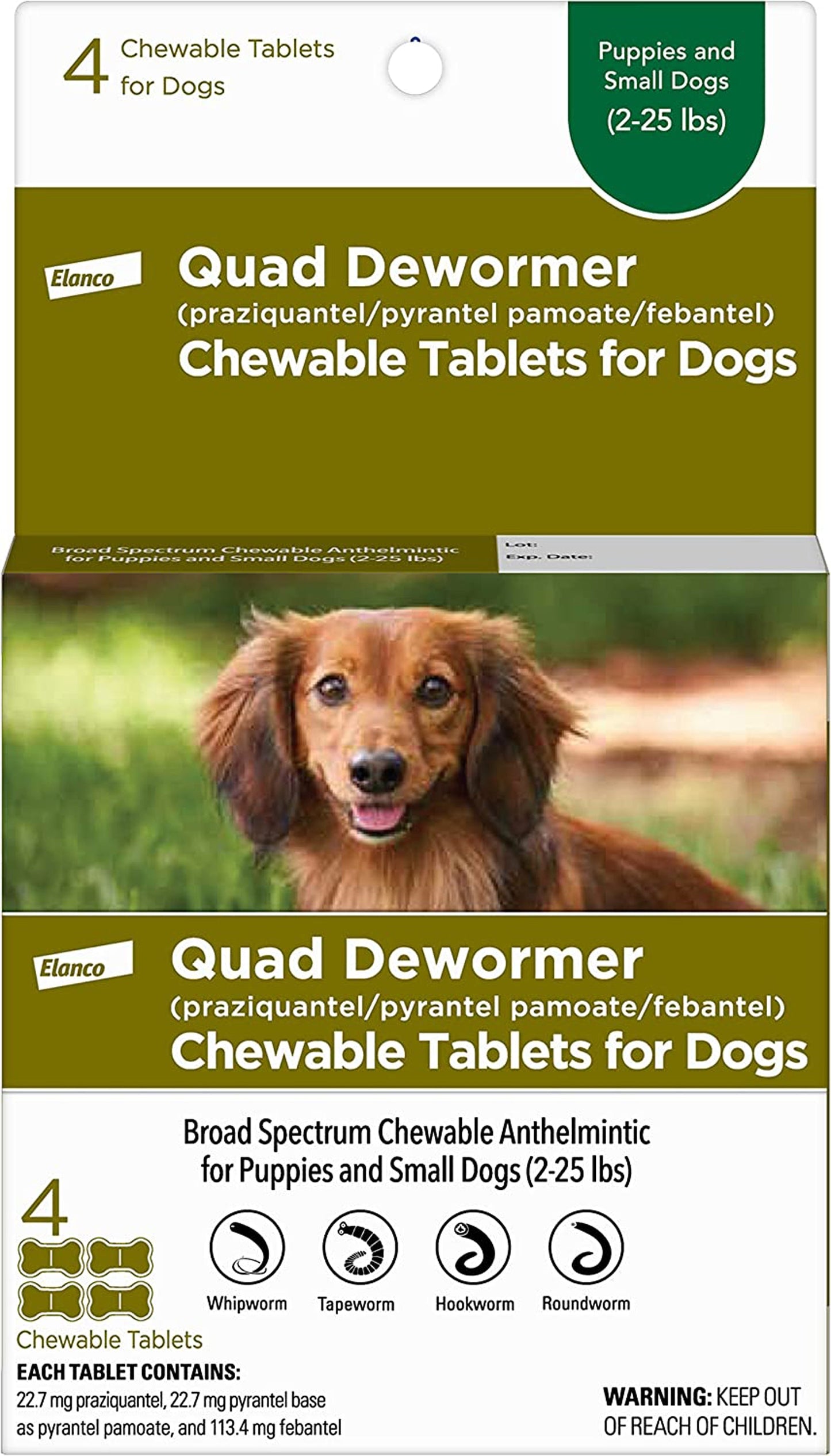Elanco Chewable Quad Dewormer Small Dog 2-25lbs 4pk