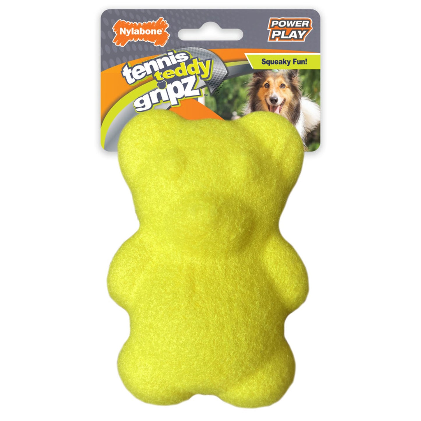 Nylabone Power Play Tennis Teddy Gripz Bear Dog Toy 1ea/Medium/Wolf  Up To 35 Lbs. 1 ct