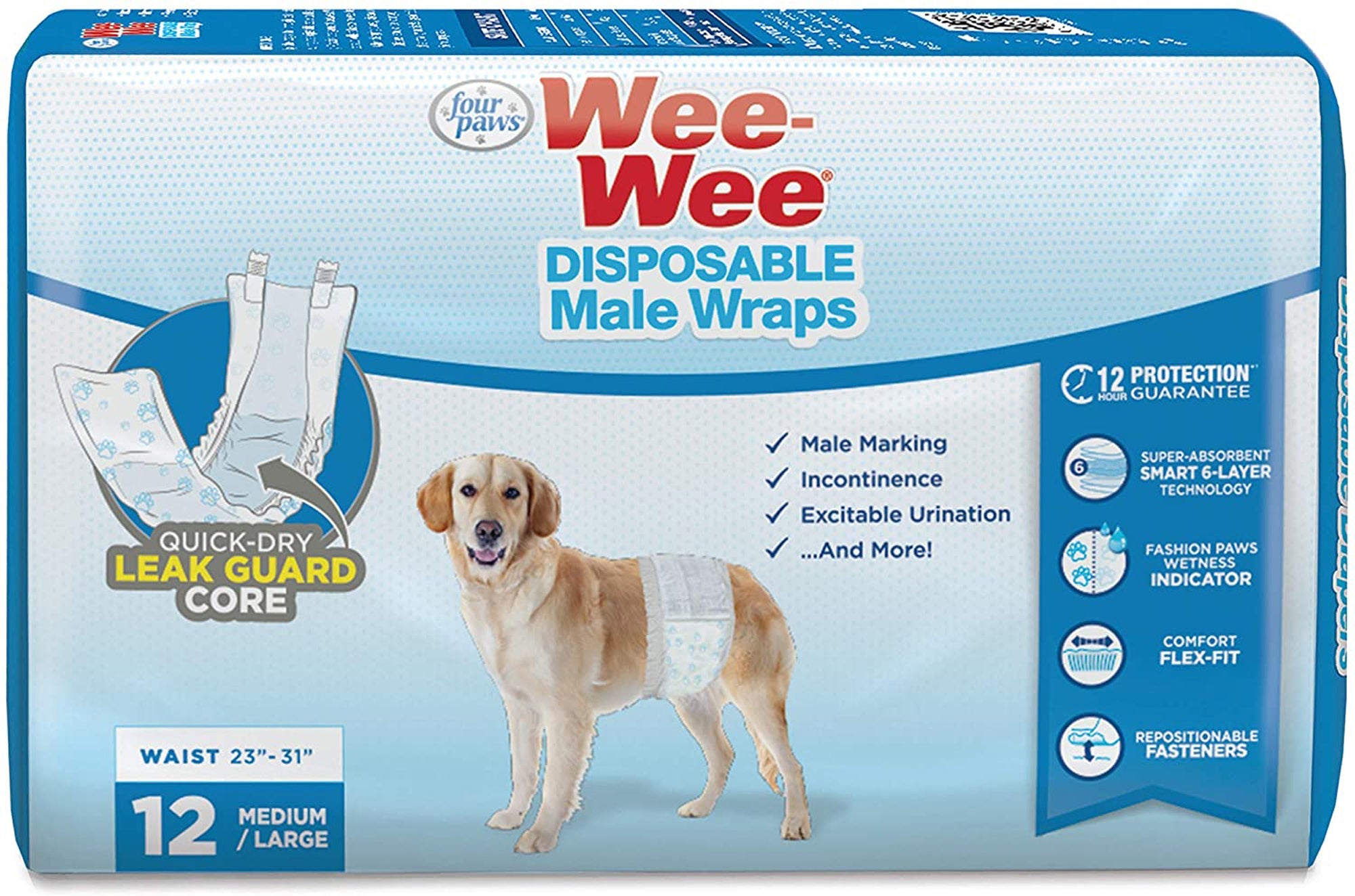 Four Paws WeeWee Disposable Male Dog Wraps 1ea/Medium/Large 12 ct ...