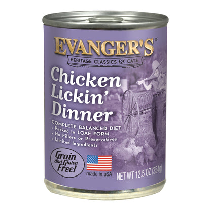 Evanger's Heritage Classic Wet Cat Food Chicken Lickin' 12.8oz 12pk