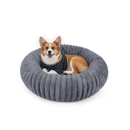 LFC PETS Ribbed Plush Donut Calming Pet Bed