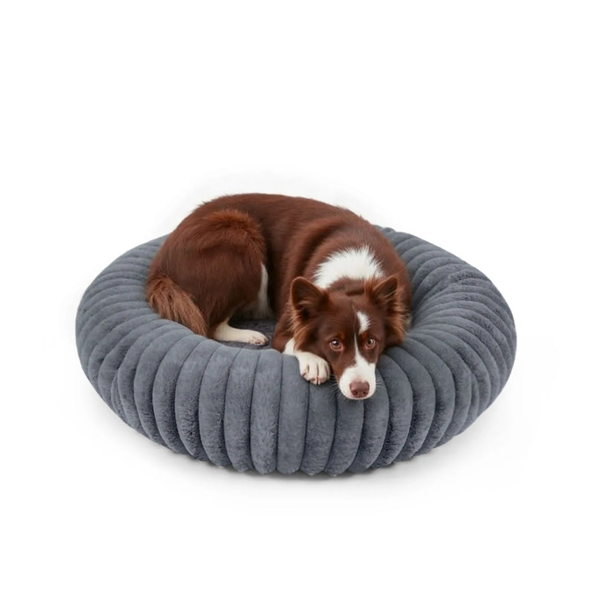LFC PETS Ribbed Plush Donut Calming Pet Bed