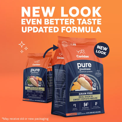 CANIDAE PURE Farm To Bowl GrainFree LID Dry Dog Food Duck  Sweet Potato, 1ea/4 lb