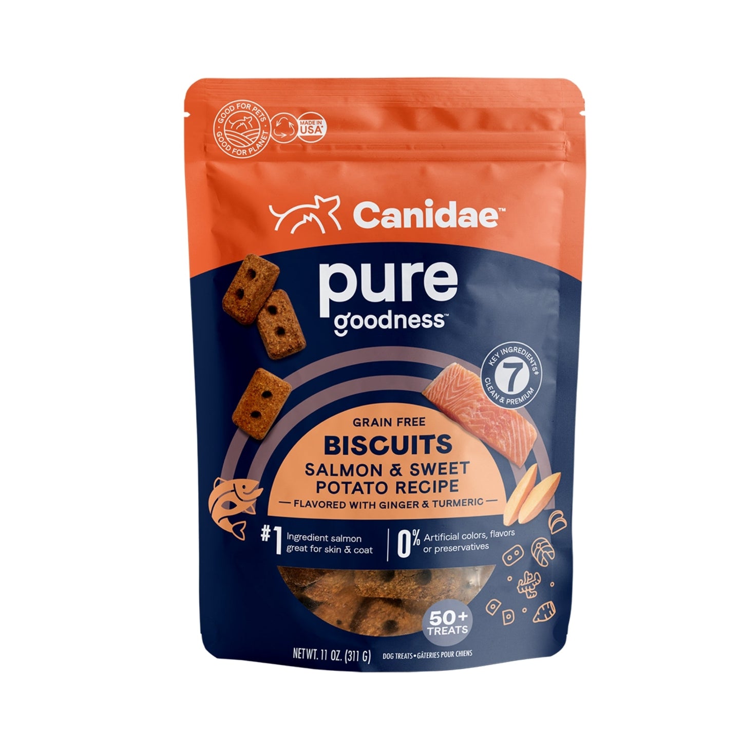CANIDAE PURE Goodness GrainFree Biscuit Dog Treats Salmon  Sweet Potato, 1ea/11 oz