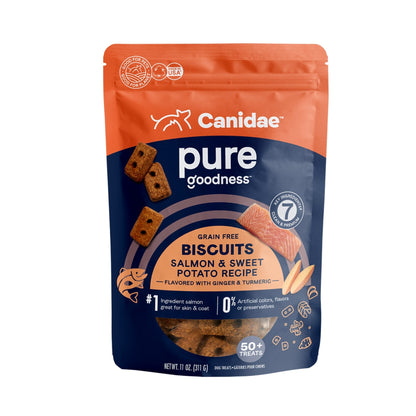 CANIDAE PURE Goodness GrainFree Biscuit Dog Treats Salmon  Sweet Potato, 1ea/11 oz