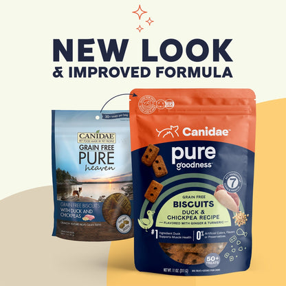 CANIDAE PURE Goodness GrainFree Biscuit Dog Treats Duck  Chickpeas, 1ea/11 oz