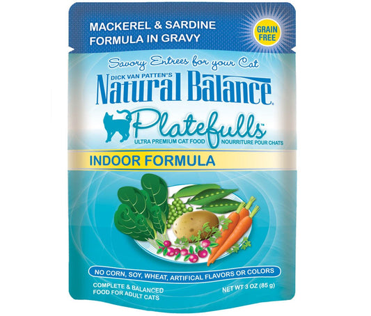 Natural Balance Pet Foods Original Ultra Platefulls Morsels in Gravy Wet Cat Food Pouch Mackerel & Sardine 3oz