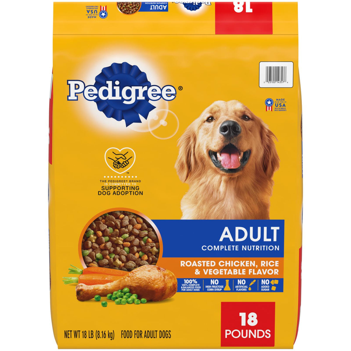 Pedigree Roasted Chicken, Grain & Vegetable Flavor Adult Dry Dog Food, 18 lb