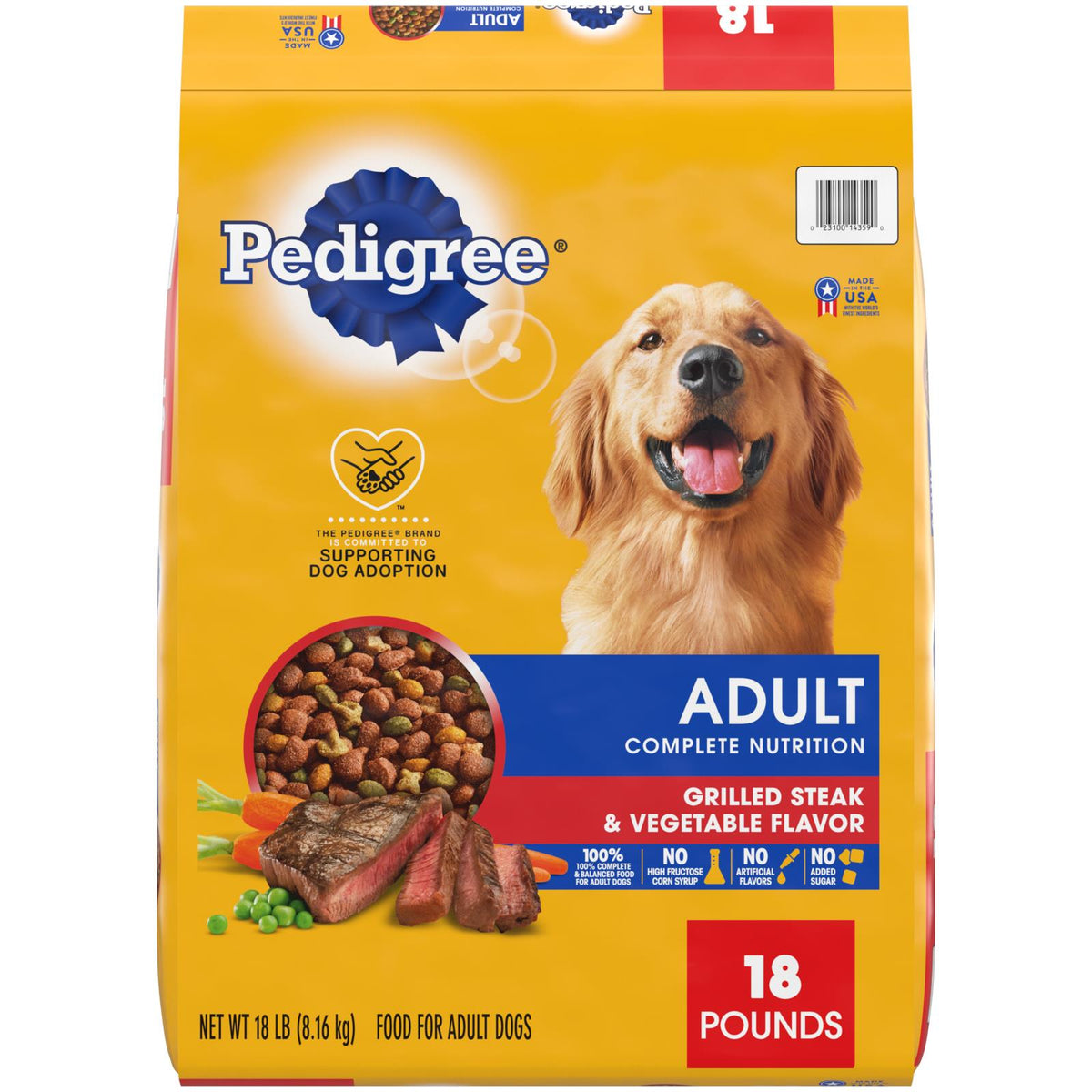 Pedigree Grilled Steak & Vegetable Flavor Adult Dry Dog Food, 18 lb