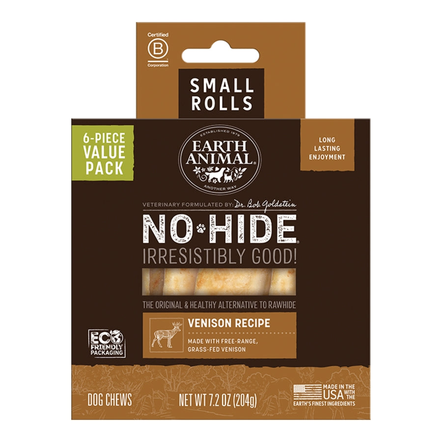 EARTH ANIMAL DOG NO-HIDE VENISON ROLLS SMALL VALUE 6 PACK
