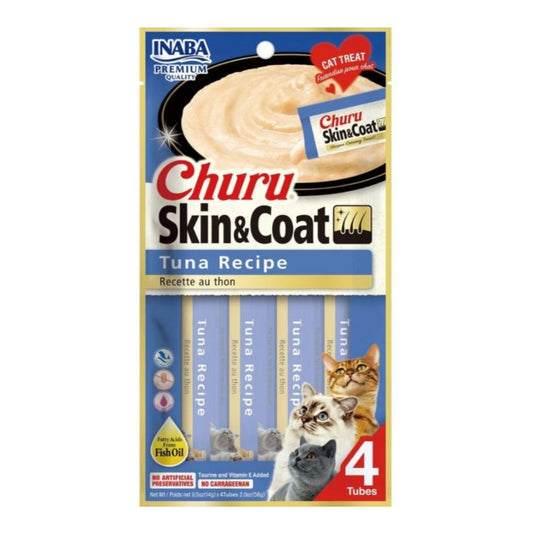 Inaba Churu Puree Skin & Coat Cat Treats Tuna .5oz. 4 Pk (Case of 6)